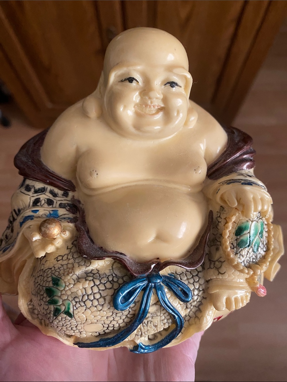 Vintage  Japanese Smiling Buddha Figurine (netsuke style) 6 inches tall